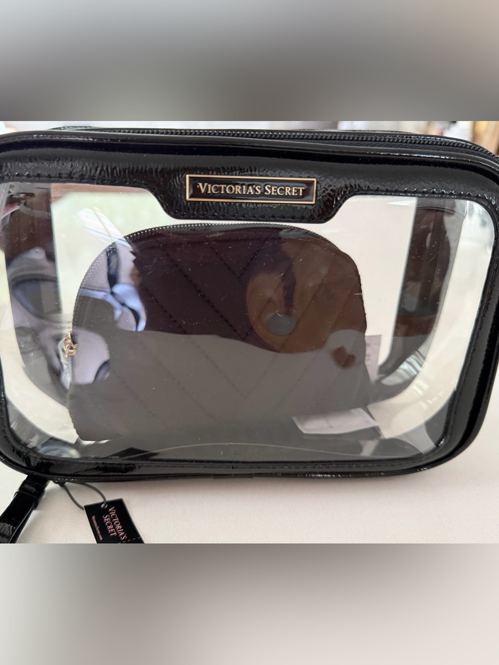 Victoria's Secret Black and Gold Clear Cosmetic Pouch, NWT